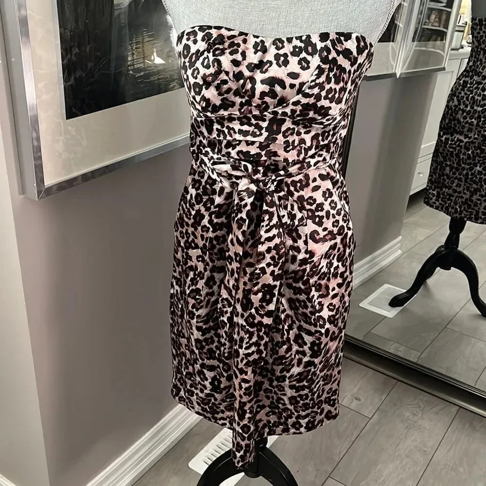 RIPE Strapless Animal Print Satin Mini Dress Pockets, Size M